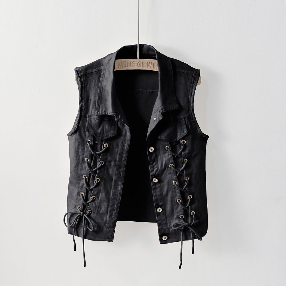 The new stylish denim vest for women in spring and autumn is slimming and versatile. It's a trendy and high-end cardigan for women to wear outside in 2023 details Picture
