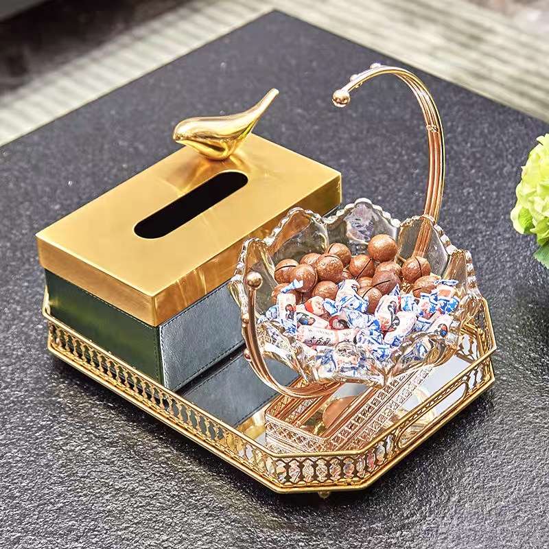 现代轻奢金属玻璃果盘干果盘家用客厅餐厅糖果罐茶几果篓软装饰品详情图4