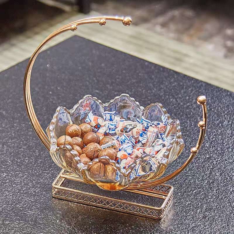 现代轻奢金属玻璃果盘干果盘家用客厅餐厅糖果罐茶几果篓软装饰品详情图3
