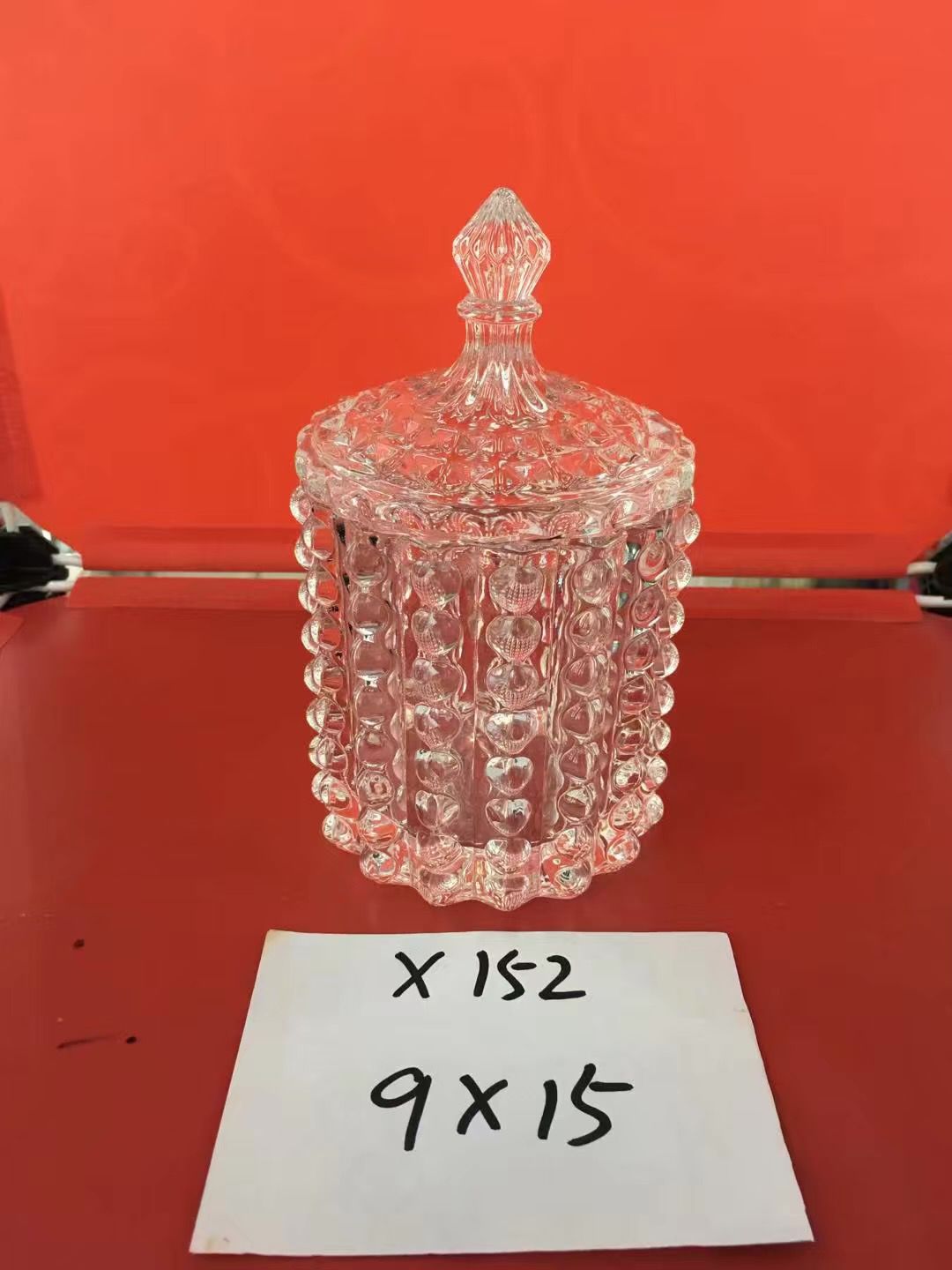 Glass straight cylinder beaded sugar jar for home decoration 152 Item Picture