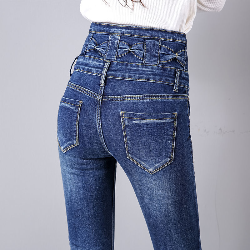 High-waisted, tight-bellied women's jeans 2023 Spring and Autumn Korean version, waisted stretch jeans, petite slim-fit skinny pants Specification image