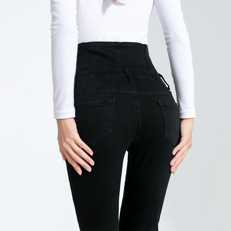 High-waisted fleece jeans for women, 2023 autumn/winter new style. Plus-size, slimming and elastic tight skinny pants for chubby girls detail image 7