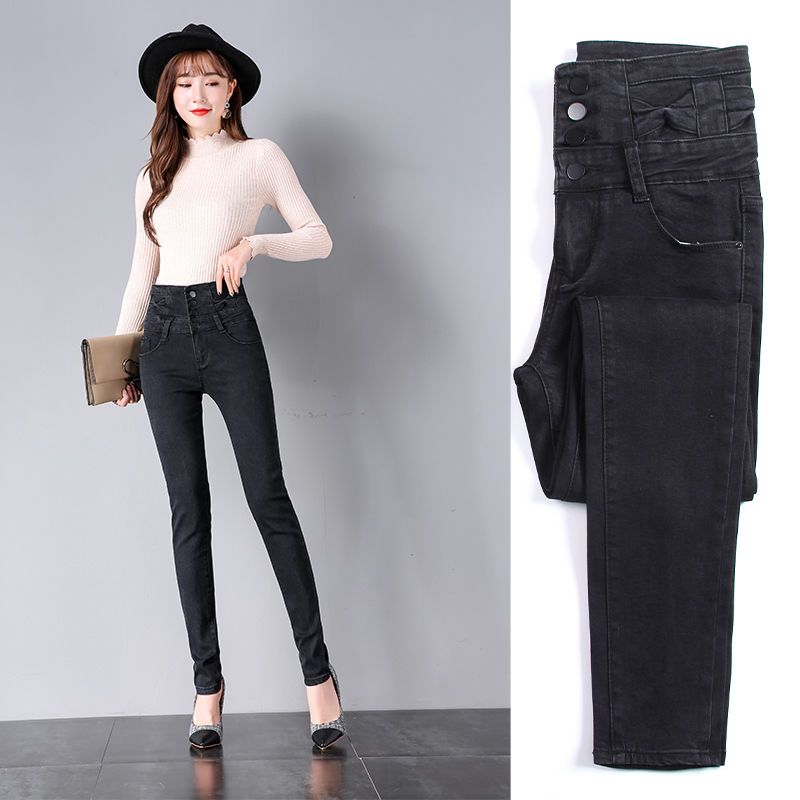 High-waisted, tight-bellied women's jeans 2023 Spring and Autumn Korean version, waisted stretch jeans, petite slim-fit skinny pants detail image 4