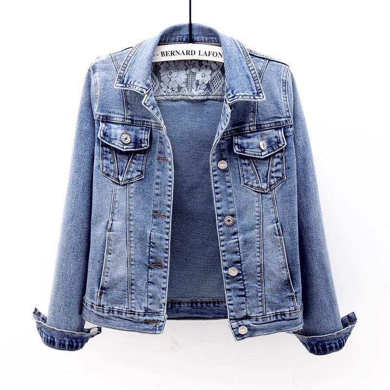 Elastic denim jacket for women, short style 2023 Spring new lace patchwork versatile jacket, slimming student top trend