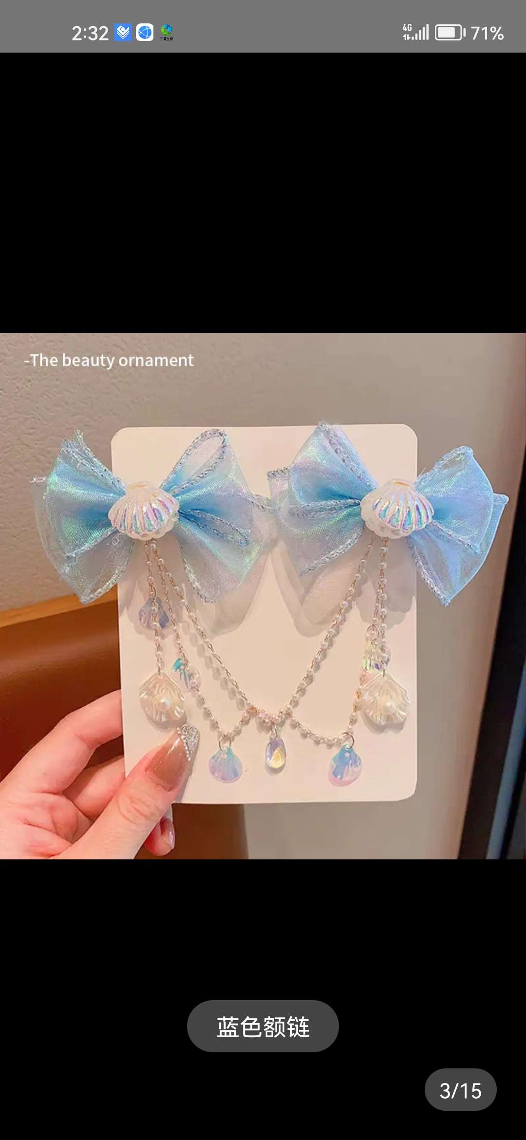Children's bow, forehead chain, mermaid girl pearl tassel hair clip, girl mermaid ear pendant, girl headwear detail image 6