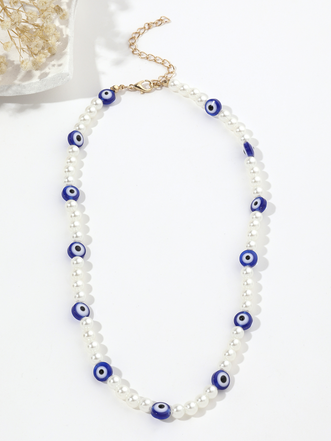 短款锁骨链/欧美/个性眼睛珍珠项链白底实物图