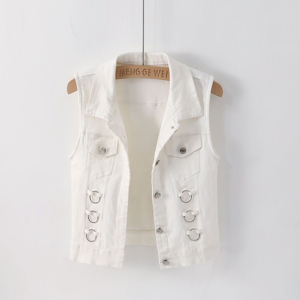 The new stylish denim vest for women in spring and autumn is slimming and versatile. It's a trendy and high-end cardigan for women to wear outside in 2023 detail image 2