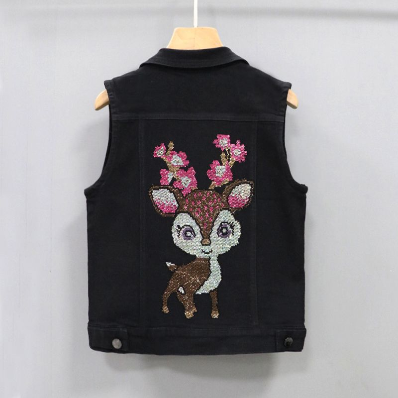 A women's 2023 Spring and autumn new Korean-style fashionable, slimming and form-fitting sleeveless short coat with hot diamond denim vest