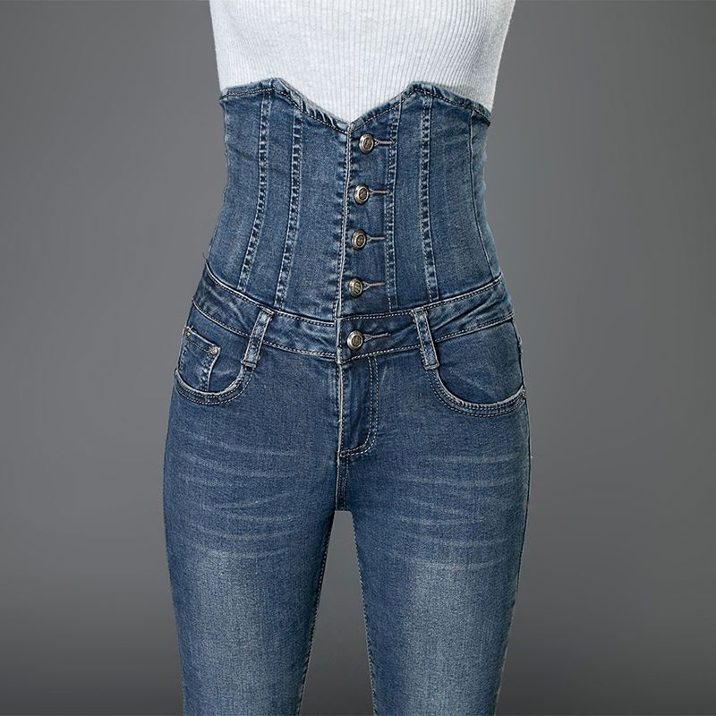 High-waisted jeans for women, 2022 new spring and autumn style, with tummy coverage, waist and abdomen reduction, elastic slimming and petite feet detail image 2