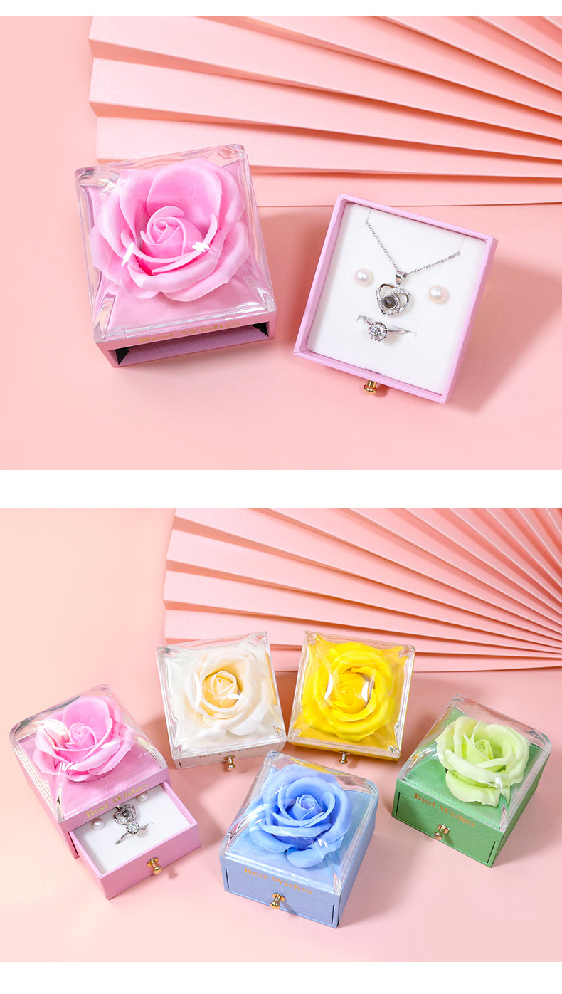 创意新款马卡龙色珠宝盒单层香皂花戒指耳钉吊坠项链盒首饰盒批发详情13