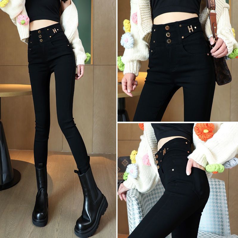 Explosive Spring And Autumn New High-Waist Breasted Belly Outside To Wear Leggings Women Slim Slim Black Pencil Magic Pants Specification drawing