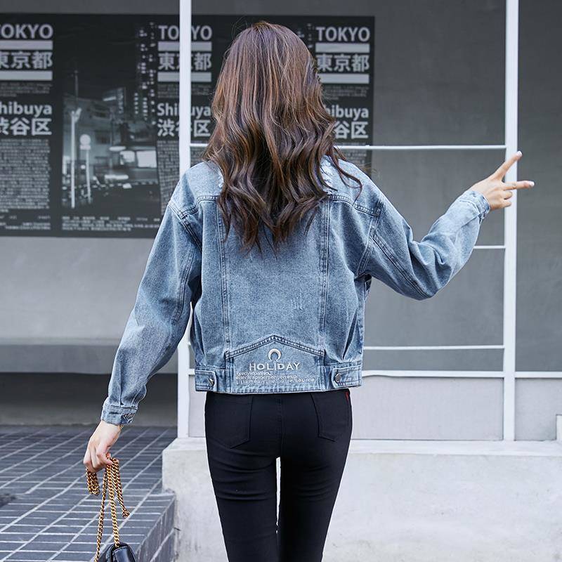 The new 2023 spring denim jacket is a loose, student-style short, slimming and versatile top in the Harajuku style Specification image
