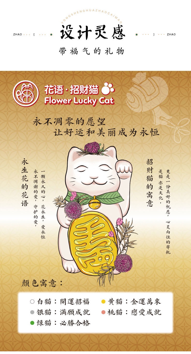 乐喵手作 花语永生花陶瓷猫摆件开业乔迁生日礼物马卡龙色招财猫招财猫详情2