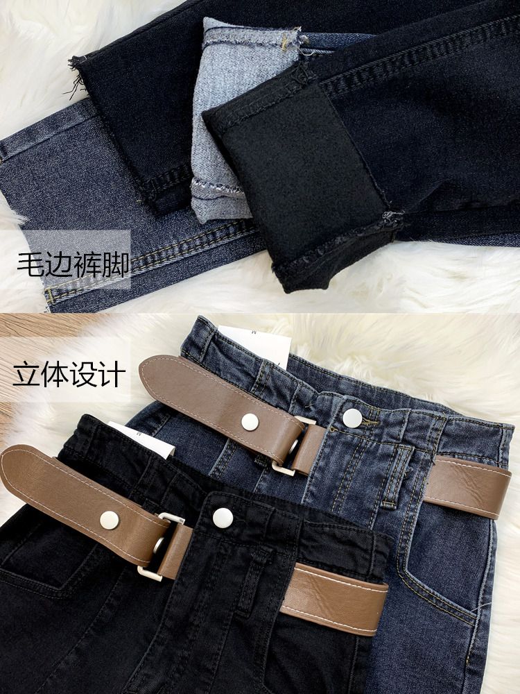 Black jeans for women in the spring of 2023, large-sized, stylish, high-waisted, slimming, tight-fitting, small-legged pencil pants are trendy detail image 8
