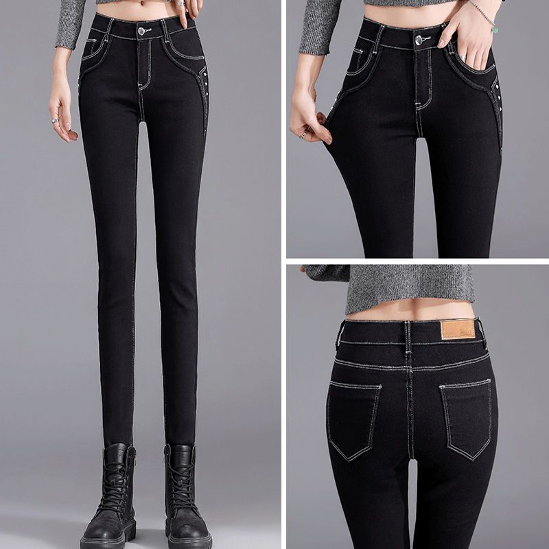 High-waisted jeans for women, Spring and Autumn 2023 new style, elastic, slimming, height-enhancing, tight-fitting, versatile pencil skinny pants details Picture