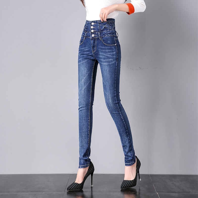 High-waisted, tight-bellied women's jeans 2023 Spring and Autumn Korean version, waisted stretch jeans, petite slim-fit skinny pants detail image 8