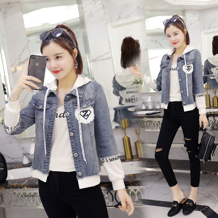 Spring and Autumn student Korean-style denim jacket, women's jacket, loose hooded, fresh and short denim top Specification image