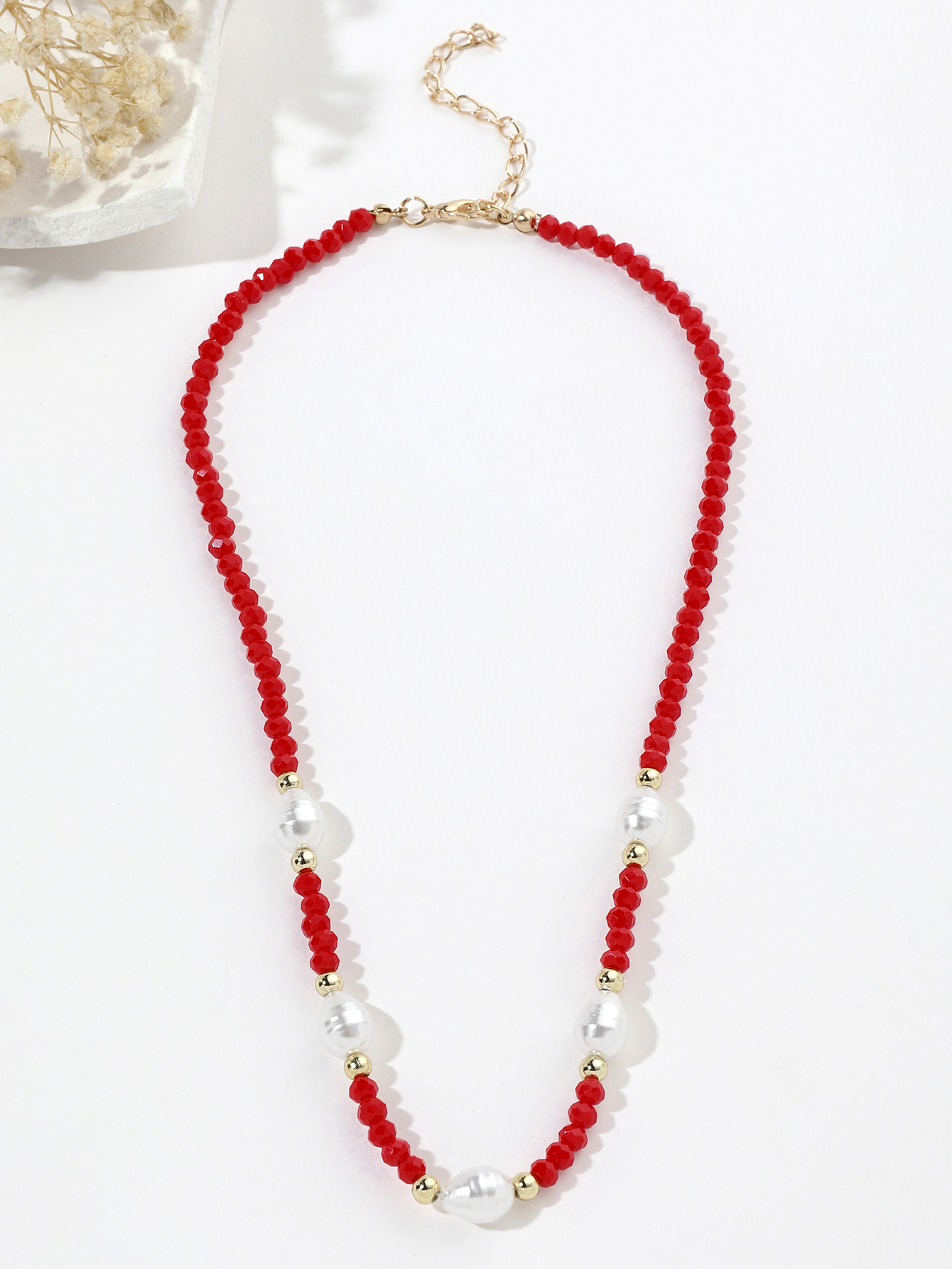 仿珍珠扁水晶项链女 新款小众设计感百搭搭配衣服配饰