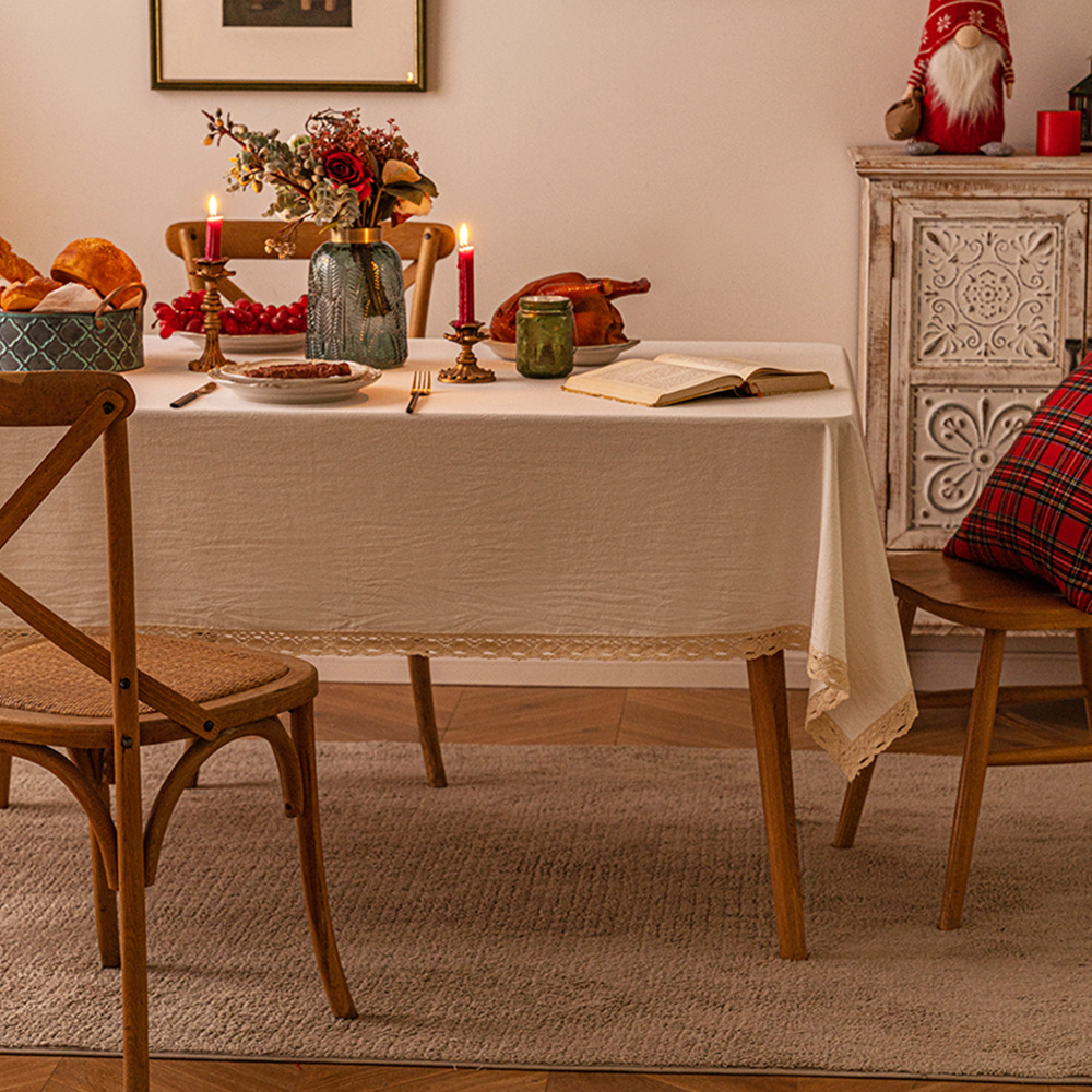 Plain large lace tablecloth Christmas ins style decoration simple table cloth imitation cotton linen coffee table dresser cover thumbnail