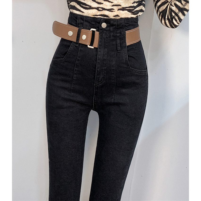 Black jeans for women in the spring of 2023, large-sized, stylish, high-waisted, slimming, tight-fitting, small-legged pencil pants are trendy detail image 6