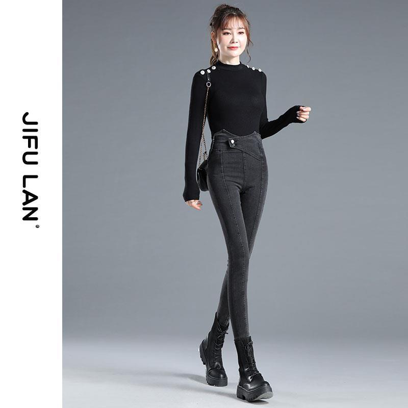 Black and grey skinny jeans for women, 2023 Spring and Autumn new style, ultra-high waist, slimming, elastic tight pencil pants details Picture