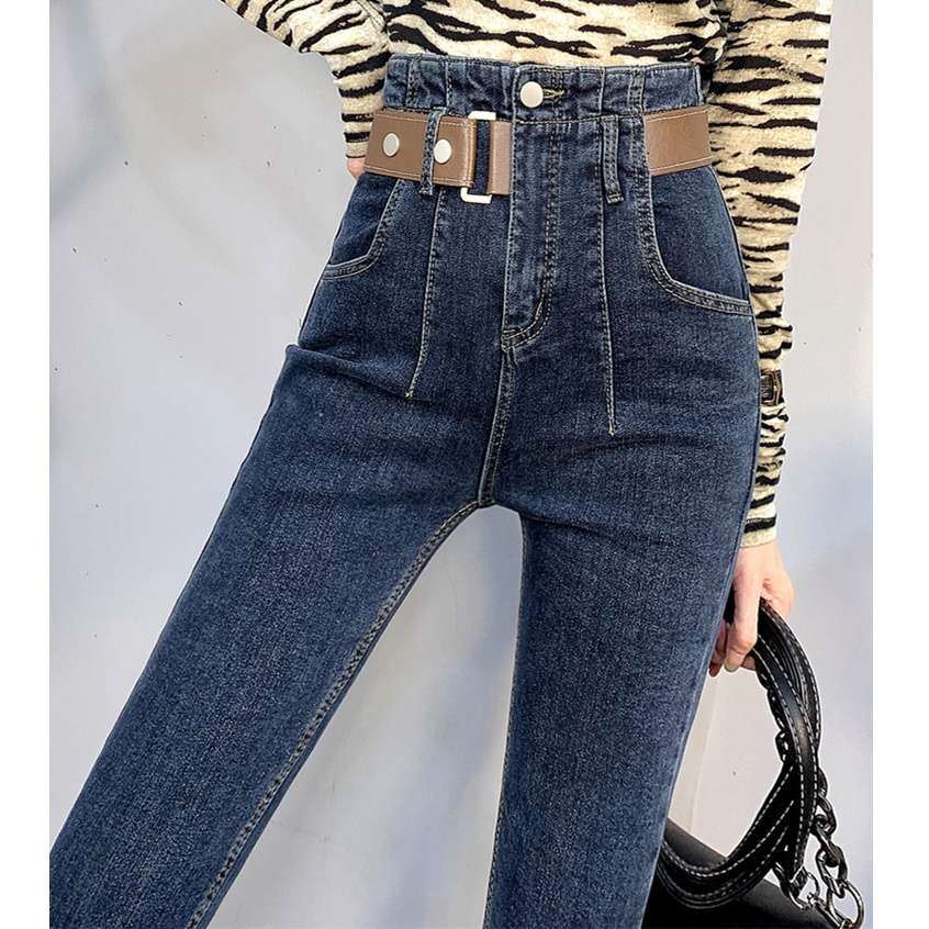 Black jeans for women in the spring of 2023, large-sized, stylish, high-waisted, slimming, tight-fitting, small-legged pencil pants are trendy detail image 3