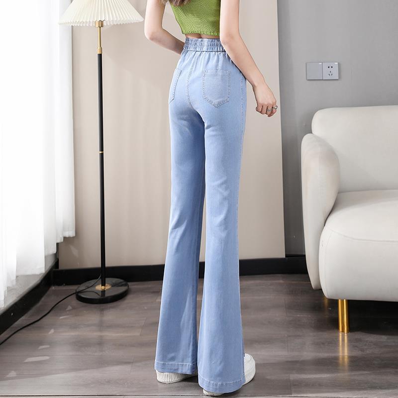 浅色微喇牛仔裤女夏季薄款高腰超软莱赛尔冰丝超薄侧开叉喇叭裤子详情图2