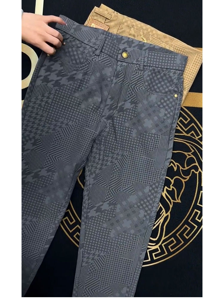 新款高品质男士休闲裤夏季薄款休闲裤潮流百搭格子修身小脚直筒裤详情图6