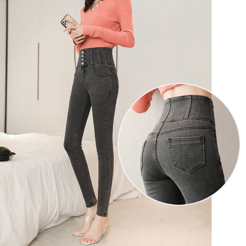 2023春新款高腰紧身修身显瘦收腹小脚牛仔裤女爆款气质百搭铅笔裤