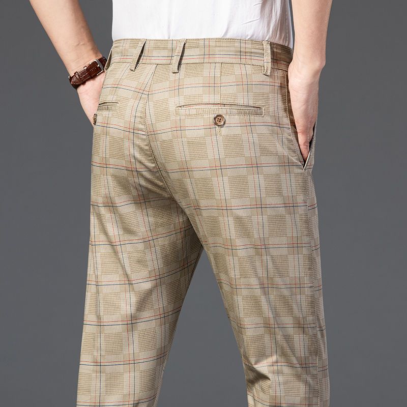 高档休闲裤男2023新品格子裤子潮韩版弹力直筒裤男士休闲长裤潮流详情图7