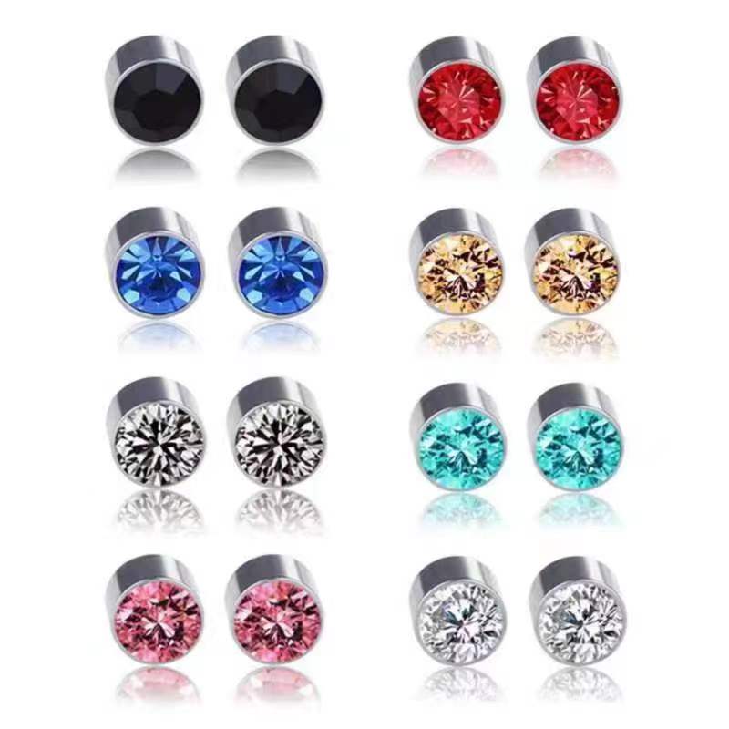 Iron-absorbing zircon ear studs, stainless steel ear studs, stainless steel multi-color zircon iron-absorbing ear studs