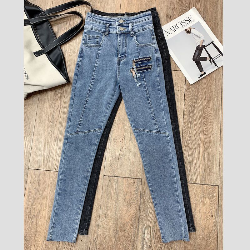 High Waist Jeans Women 2023 Spring/Summer New Korean Version Of Skinny Skinny Pants Elastic Fashion Pencil Nine-Point Pants Application Scenario