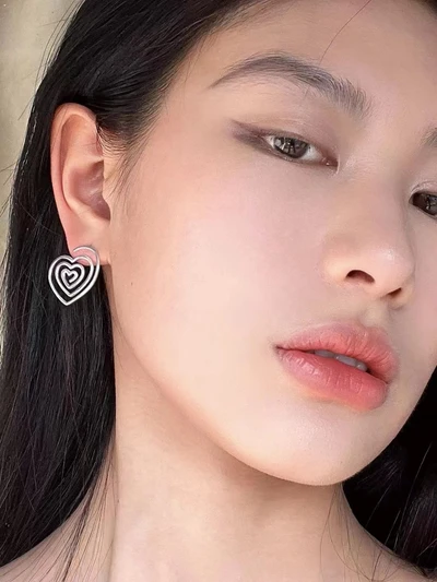 S925 Thai Silver Plate Love Ring Earrings Sterling Silver Silver Lace Silver Jewelry