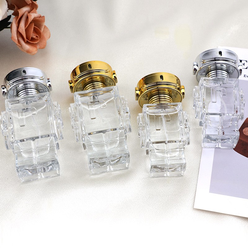 30ml, 50ml high-end new perfume packaging, irregular-shaped perfume bottles, robot perfume bottles, empty bottles, high-end portable small samples, press fine spray, hydrating glass bottles details Picture