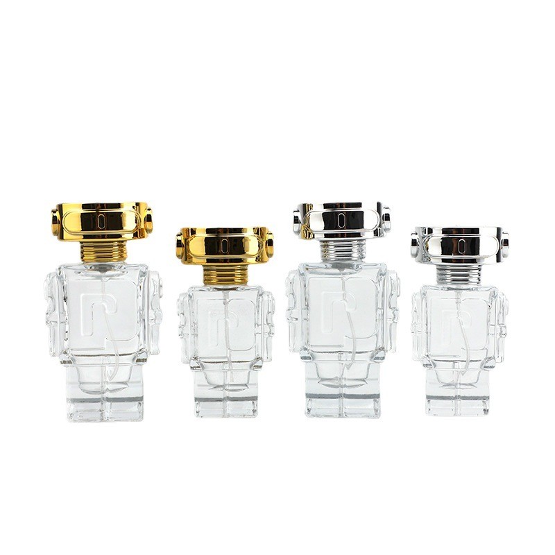 30ml, 50ml high-end new perfume packaging, irregular-shaped perfume bottles, robot perfume bottles, empty bottles, high-end portable small samples, press fine spray, hydrating glass bottles Item Picture