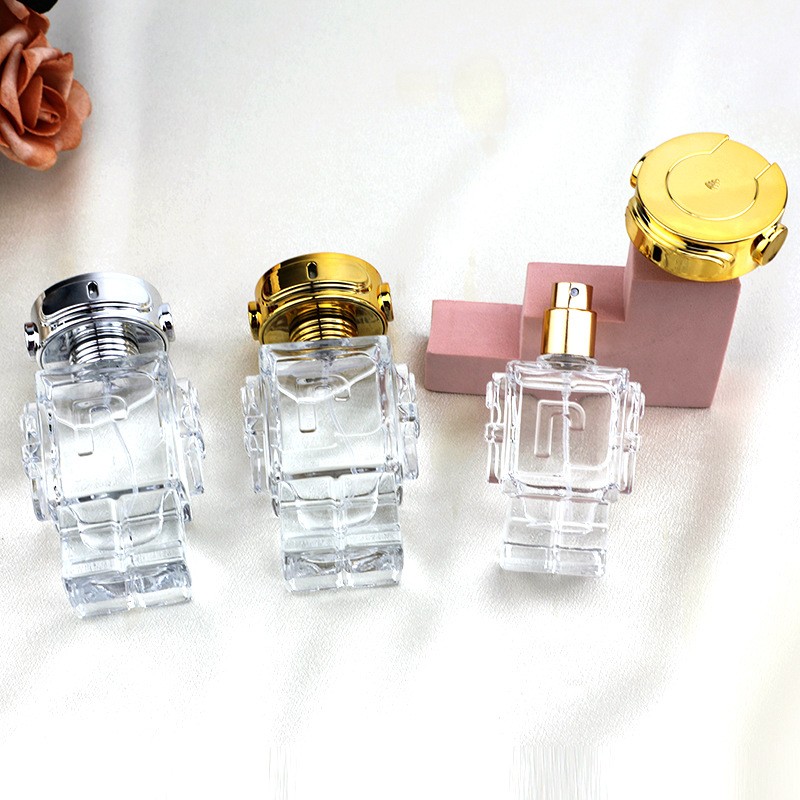 30ml, 50ml high-end new perfume packaging, irregular-shaped perfume bottles, robot perfume bottles, empty bottles, high-end portable small samples, press fine spray, hydrating glass bottles Specification image
