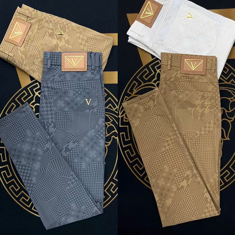 新款高品质男士休闲裤夏季薄款休闲裤潮流百搭格子修身小脚直筒裤详情图5