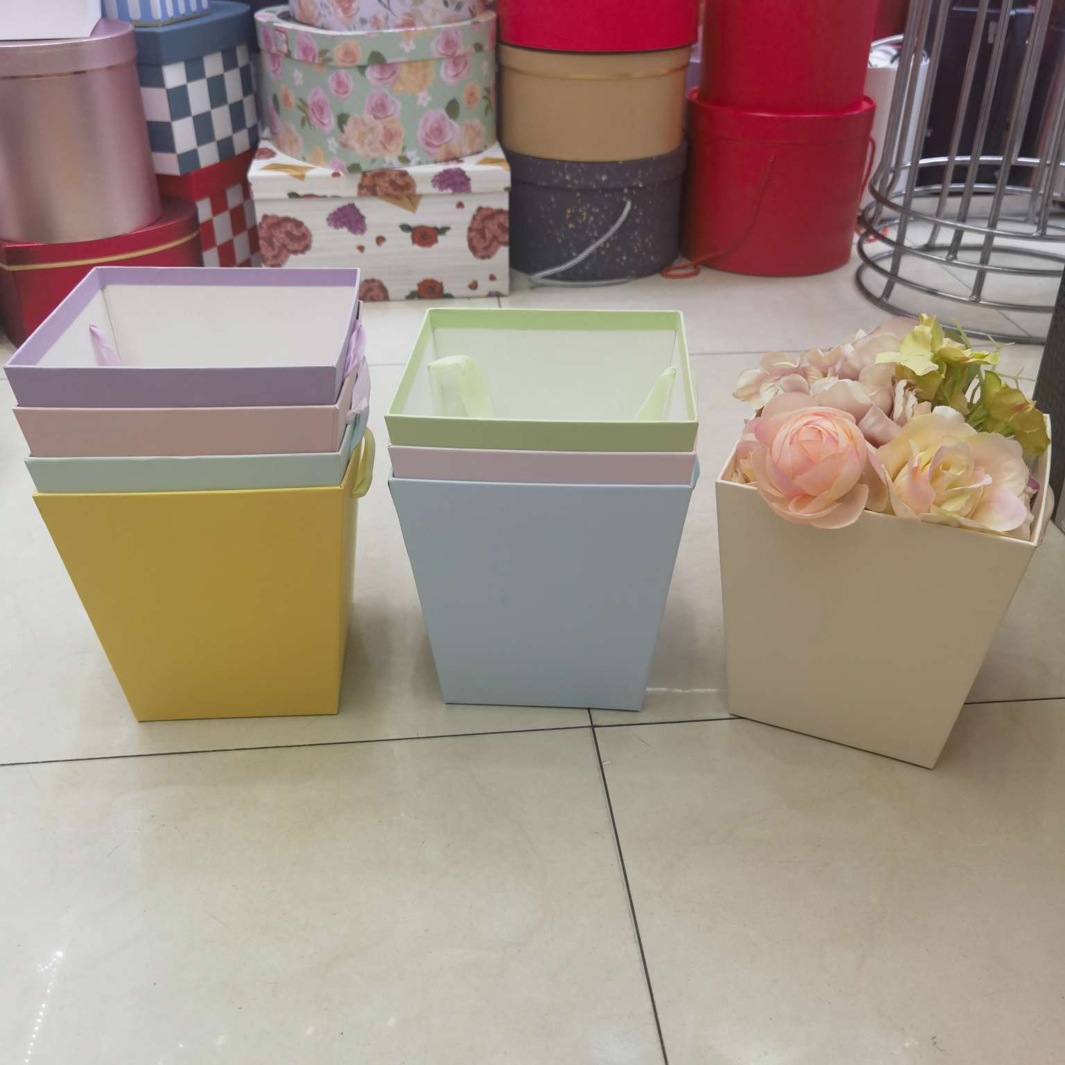 Trapezoidal Macaron Color Flower Gift Box