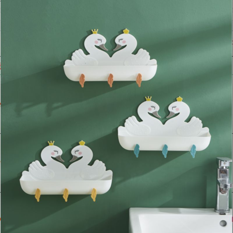 Swan wall shelf Bathroom self-adhesive perforation-free wall hanger hanger Plastic bathroom kitchen storage shelf 0652