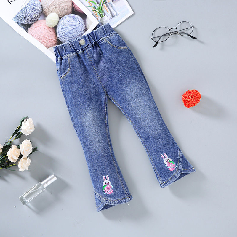 New trendy stretch jeans for girls in spring and autumn, flared pants for girls, stylish and casual long pants for children detail image 3