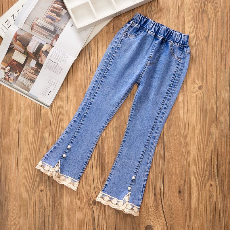 New children's summer flared pants, super soft jeans, baby girls' pants, children's summer pants, trendy outerwear detail image 3