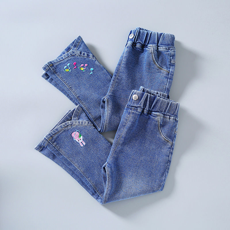 女童弹力牛仔裤春秋2023新款潮女孩喇叭裤洋气儿童时尚休闲长裤子