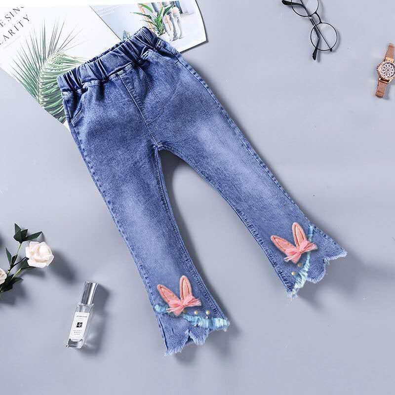 Girls' jeans Spring and Autumn 2023 new Spring and Autumn style Baby girl flared pants Autumn wear Little girl stylish pants Korean version details Picture
