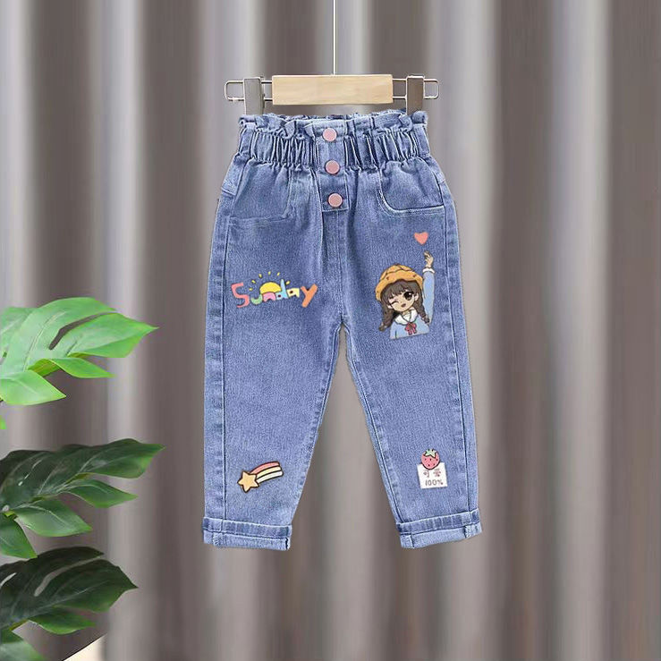 Spring and autumn Korean children's clothing for girls, fashionable jeans, small and medium-sized children's long pants, new spring children's clothing Specification image