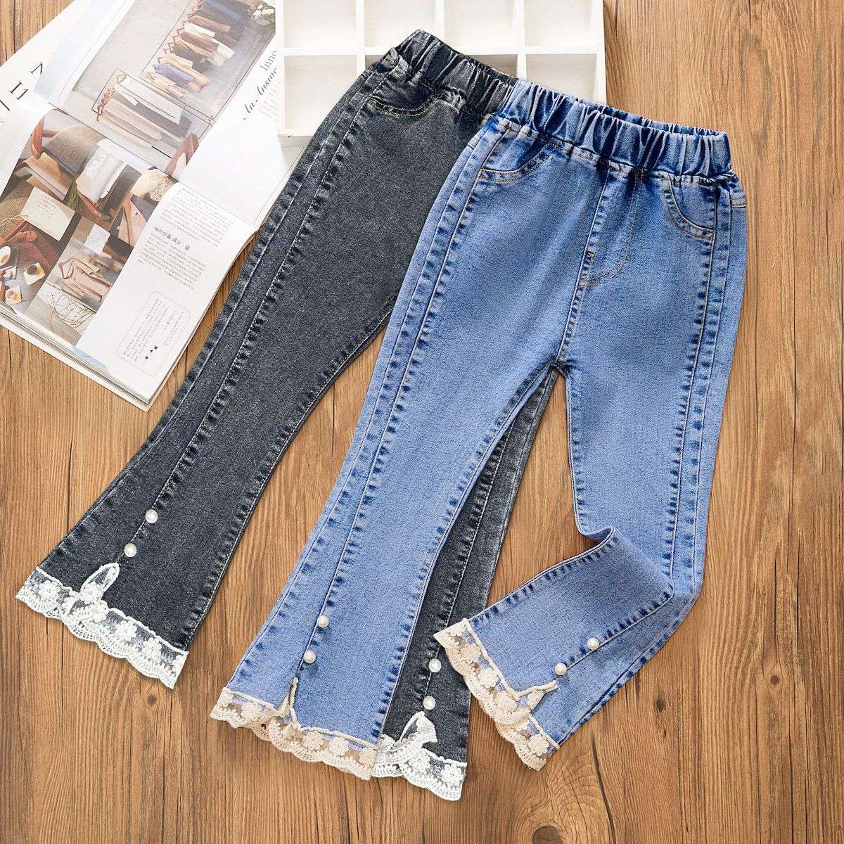 New children's summer flared pants, super soft jeans, baby girls' pants, children's summer pants, trendy outerwear detail image 8