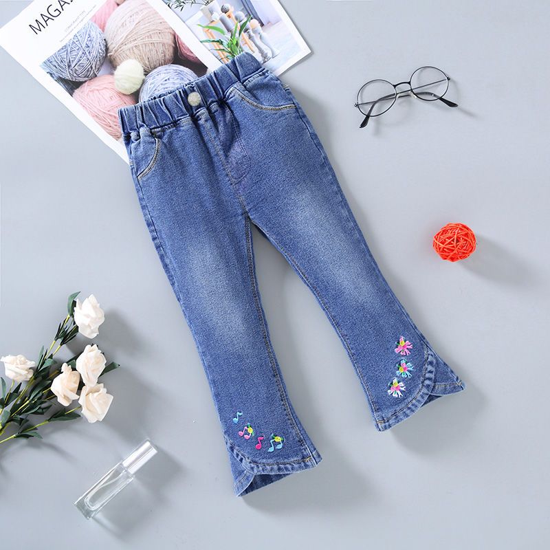 女童弹力牛仔裤春秋新款潮女孩喇叭裤洋气儿童时尚休闲长裤子