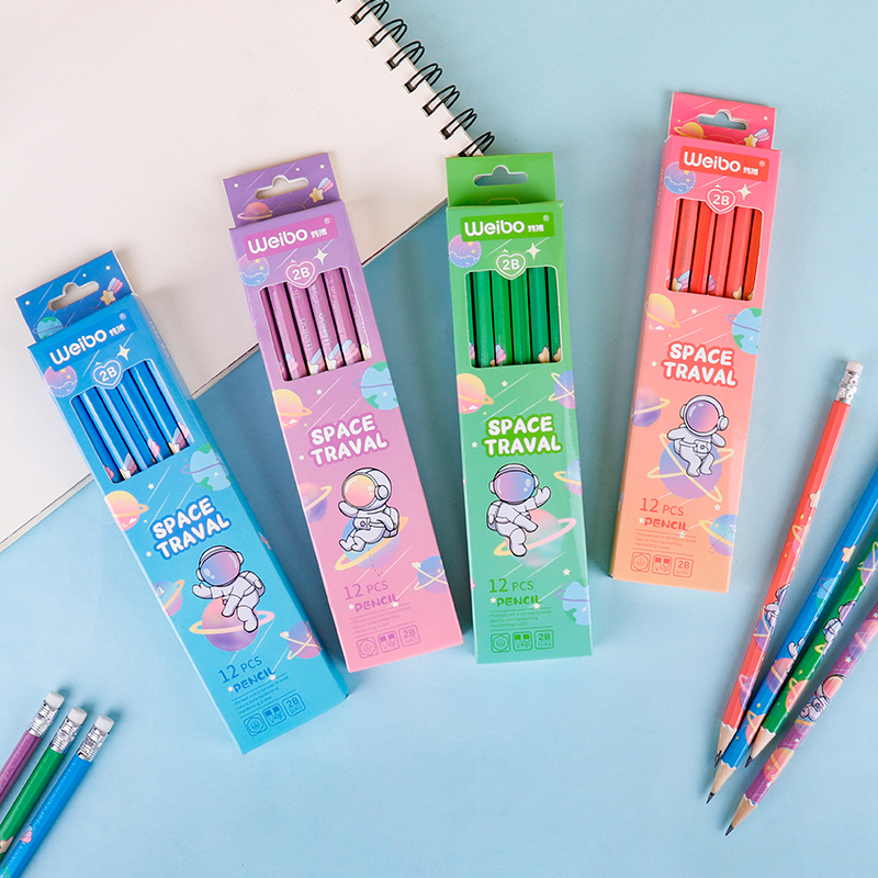 weibo Weibo Stationery Children's Cartoon Astronaut Primary School 2B Pencil Drawing Learning Pen and Paper Box Wholesale Item Picture