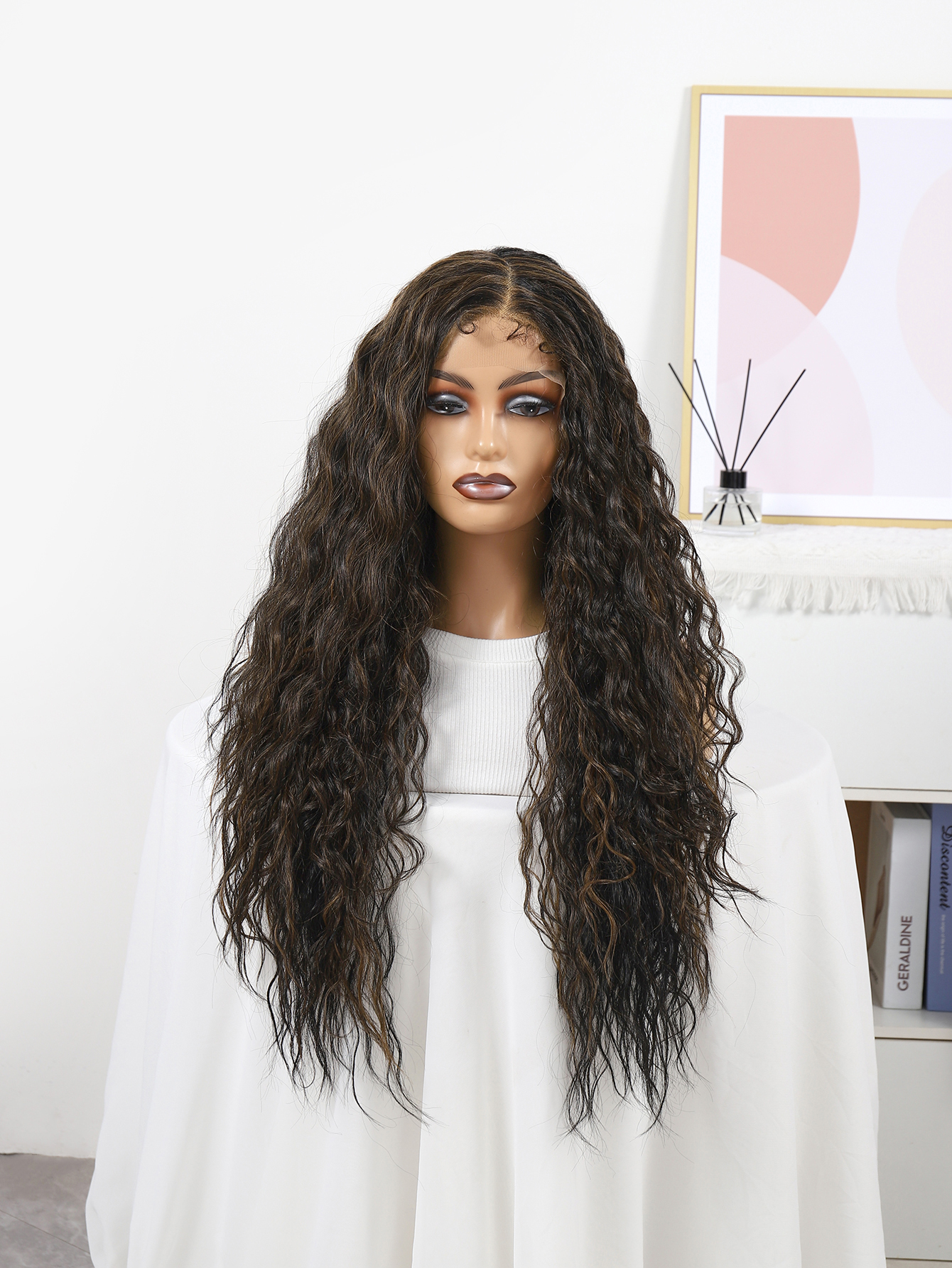Amazon burst estilo negro marrón curly onda como espuma facial alta temperatura peluca de seda 360 lace wigs vendedor details Picture