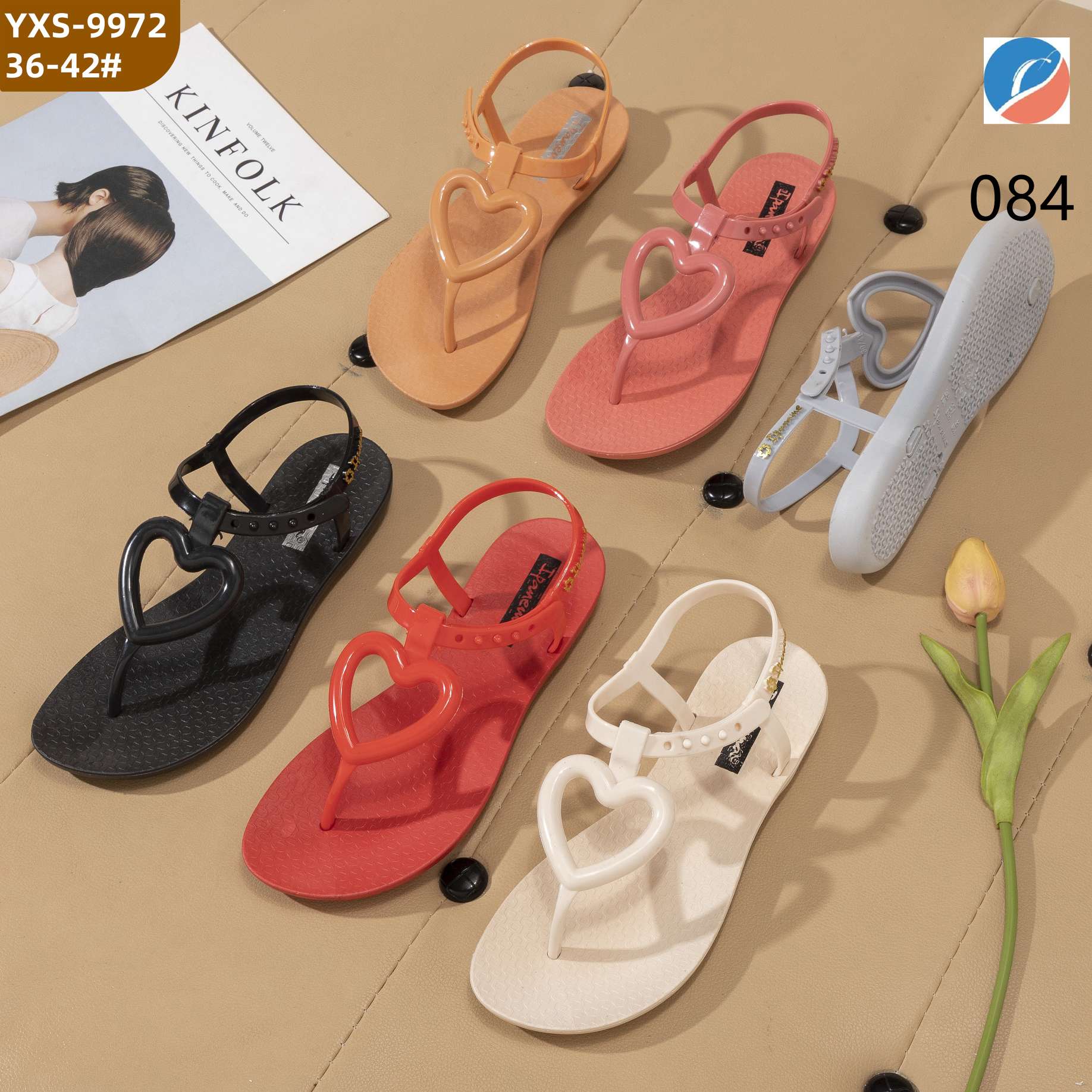Flip-toe sandals women wear 2023 summer new love flat sandals preppy open toe Roman sandals 084