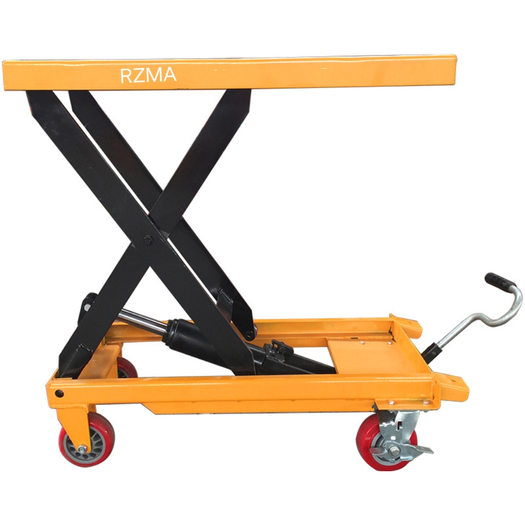 Hydraulic lifting platform truck, mobile scissor folding mold loading and unloading vehicle, small foot-operated hand-pushed logistics trolley, 150kg/300kg/500kg Specification image